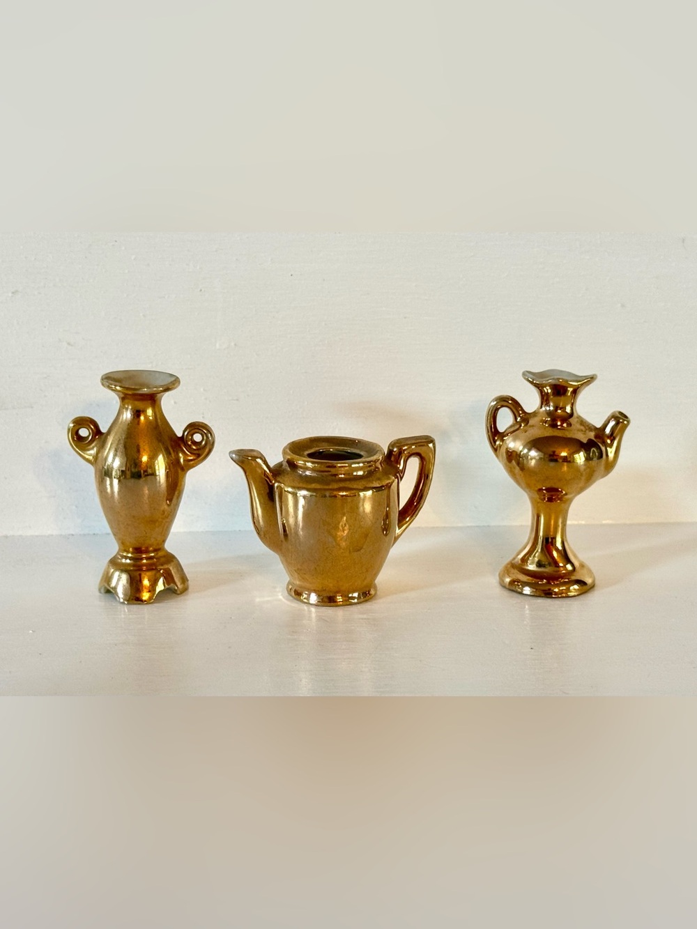 Trio of Vintage Miniature Gold Ceramic Pieces